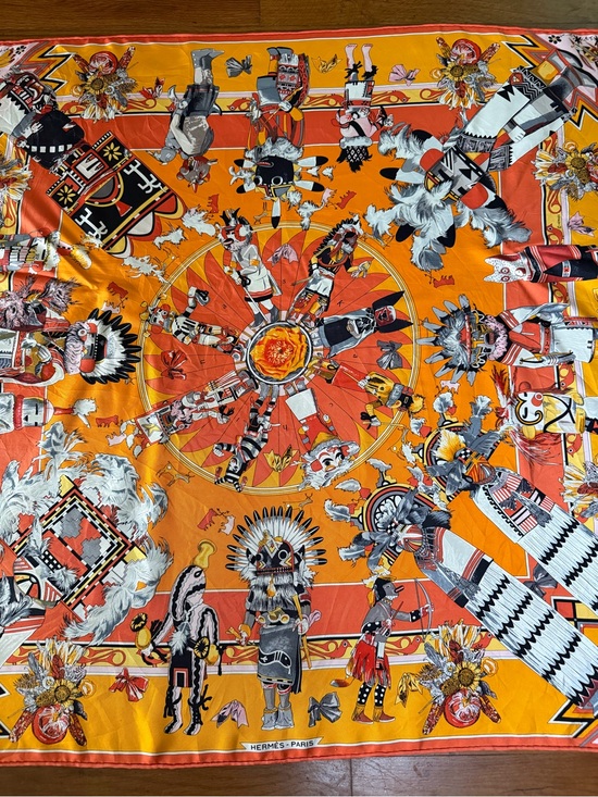 Hermes Accessories - Hermès Orange Kachinas Silk Scarf By Kermit Oliver.